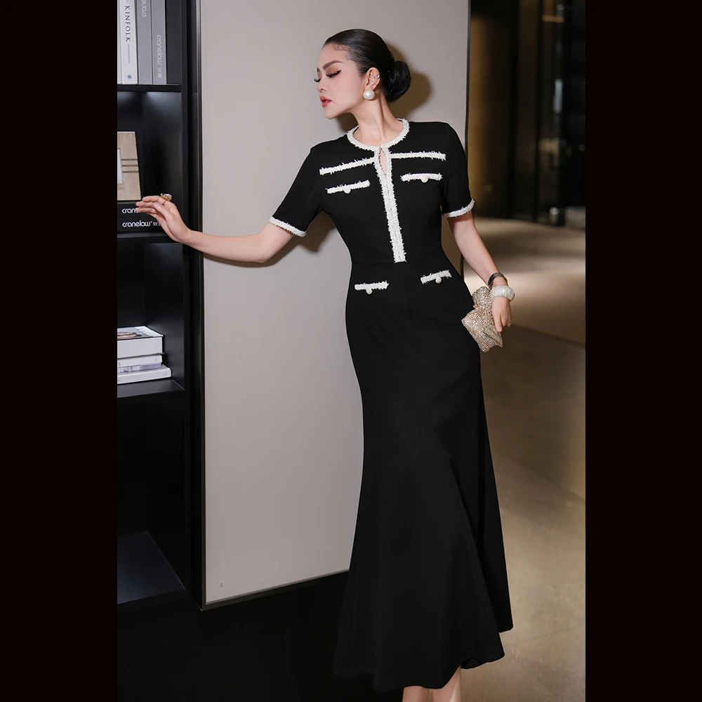 

Meyyithun Women's Classic Black Slim Fishtail Dress French Fashion Temperament Office Lady Clothing