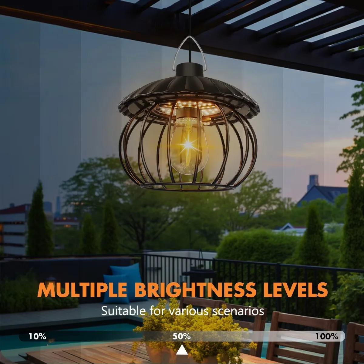 Solar LED Pendant Light with Remote Control & Timer IP65 Waterproof Indoor Outdoor Hanging Lamp for Garden House Gazebo Patio