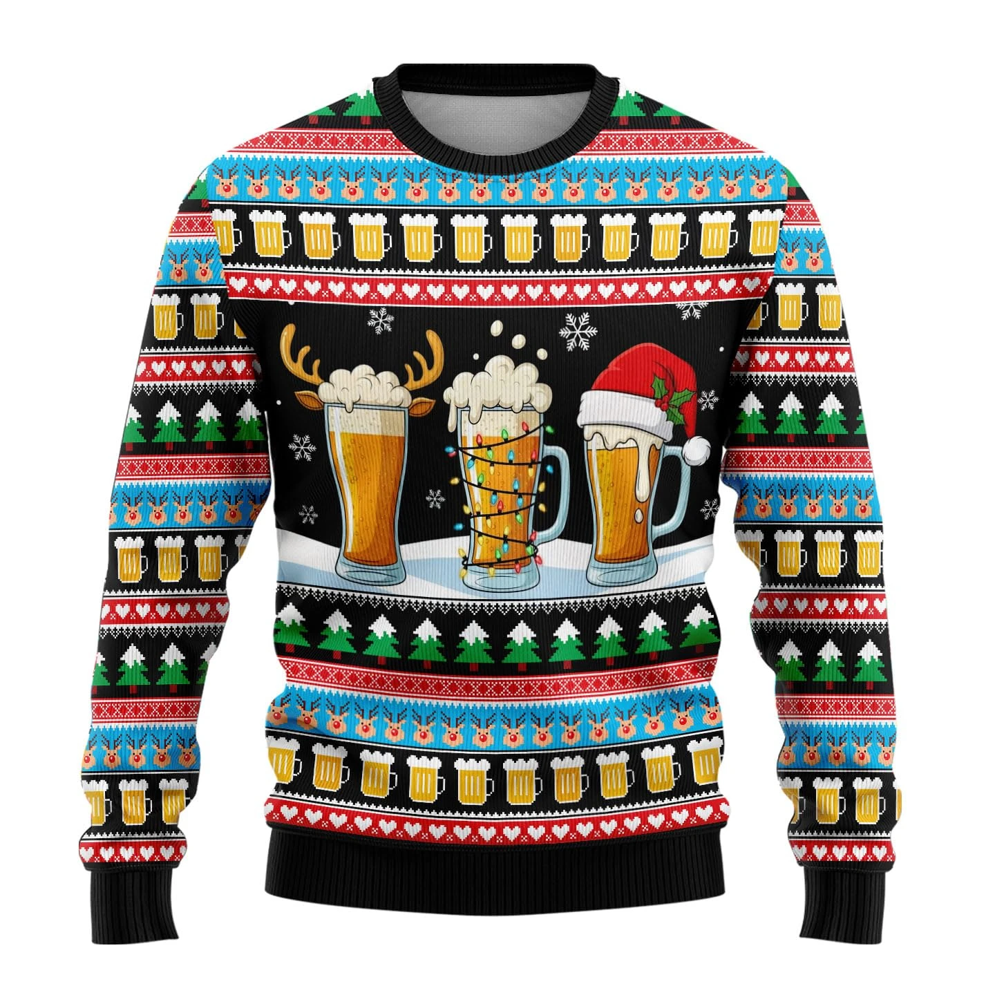 Hilarious Ugly Christmas Sweaters For Women Funny Santa Claus Beer Sweater Joke Unisex Spandex Blend Christmas Jumper Set Tops