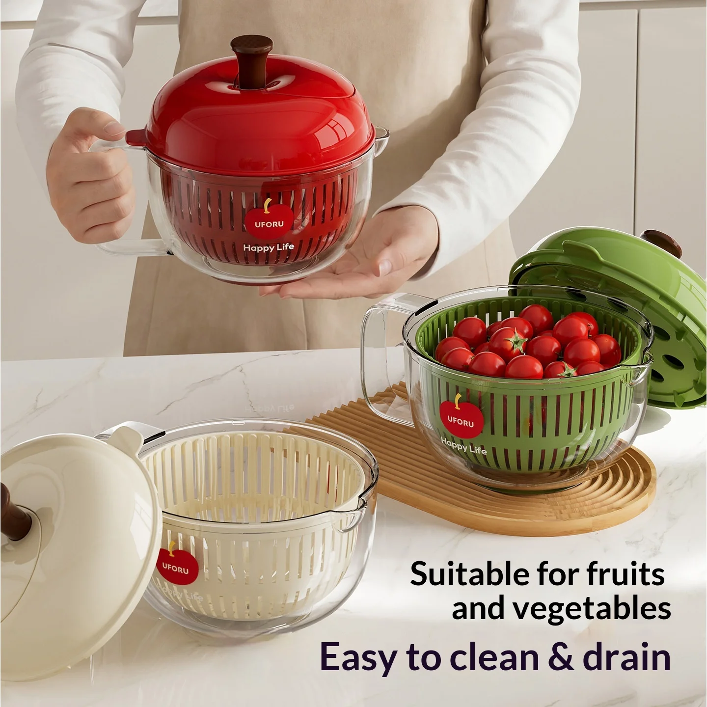 Drain Basket Household Kitchen Multifunctional Hand Crank Fruit and Vegetable Dehydrator Layered Removable Salad Vegetable Basin