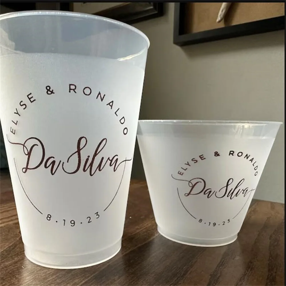 Custom Wedding Reception Bar Frosted Cups, Personalized Shatterproof Cups, Modern Wedding Decor, Signature Cocktails, Engagement