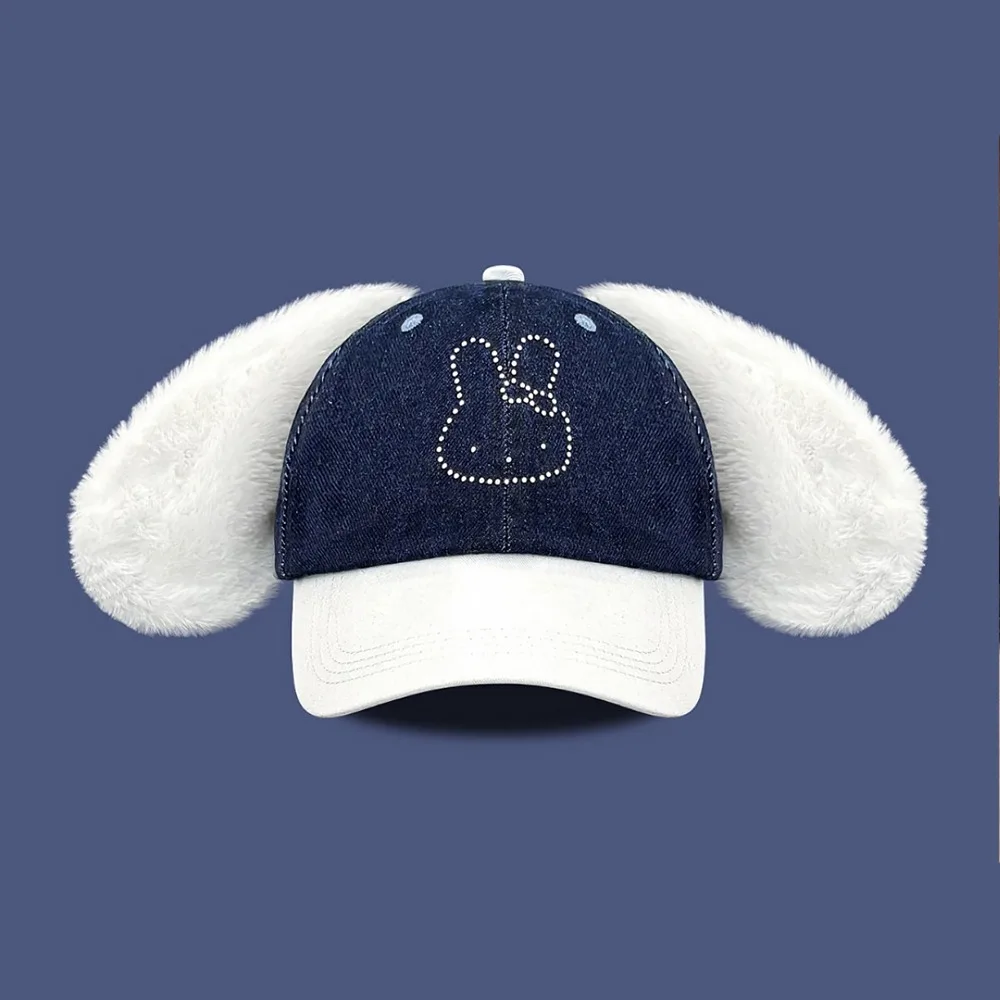 

Trendy Cute Baseball Cap Y2k Rhinestone Peaked Cap Versatile Plush Rabbit Ear Visors Hat Spring Summer