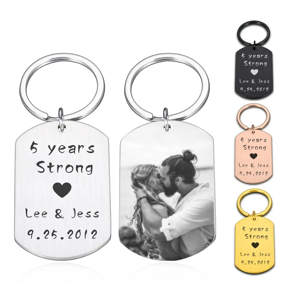 

Couple Keychain Customized Photo Stainless Steel Keychains Engraving Name Date Personalized Valentines Day Gift Key Accessories