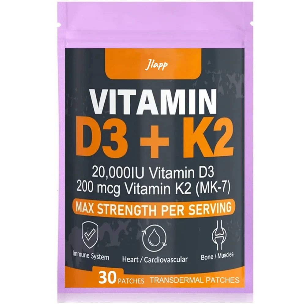 30 Patches Vitamin D3 & K2 Transdermal Patches Support Strong Bones & Muscle, Calcium Absorption & Immune Health