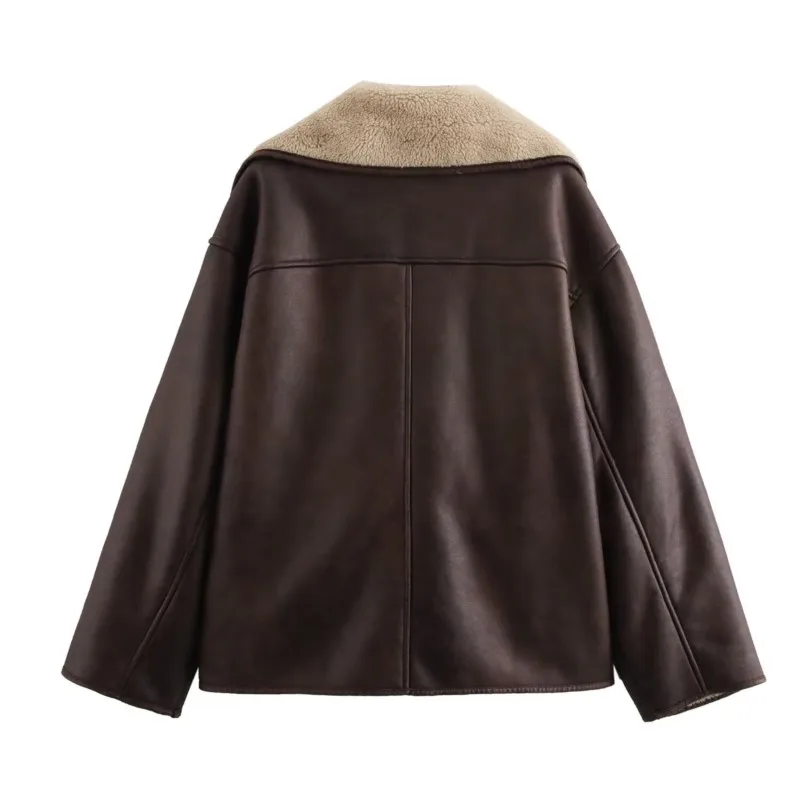 TRAF Double Sided Jacket for Women Autumn Casual Patch Bag Decoration Jackets Single Breasted Asymmetric Lapel Female Jackets