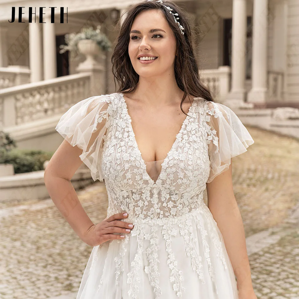 Jeheth classique grande pastrol femmes robe de mariée côté sGuitar Hcondamnd-Robes de mariée A-Line pour femmes, Robes de mariée classiques, Col en V profond, Fente latérale, Surdimensionné, Appliques, Éducatif, Mariée