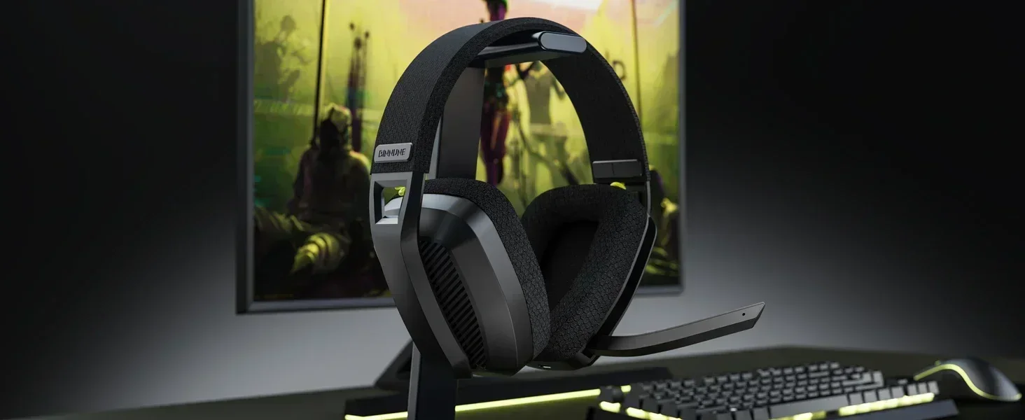 BINNUNE BW06 2,4 GHz Bluetooth-Headsets Gamer mit Mikrofon Drahtloser Gaming-Kopfhörer mit Mikrofon für PS5 PS4 PC Mac Playstation – Detail 1