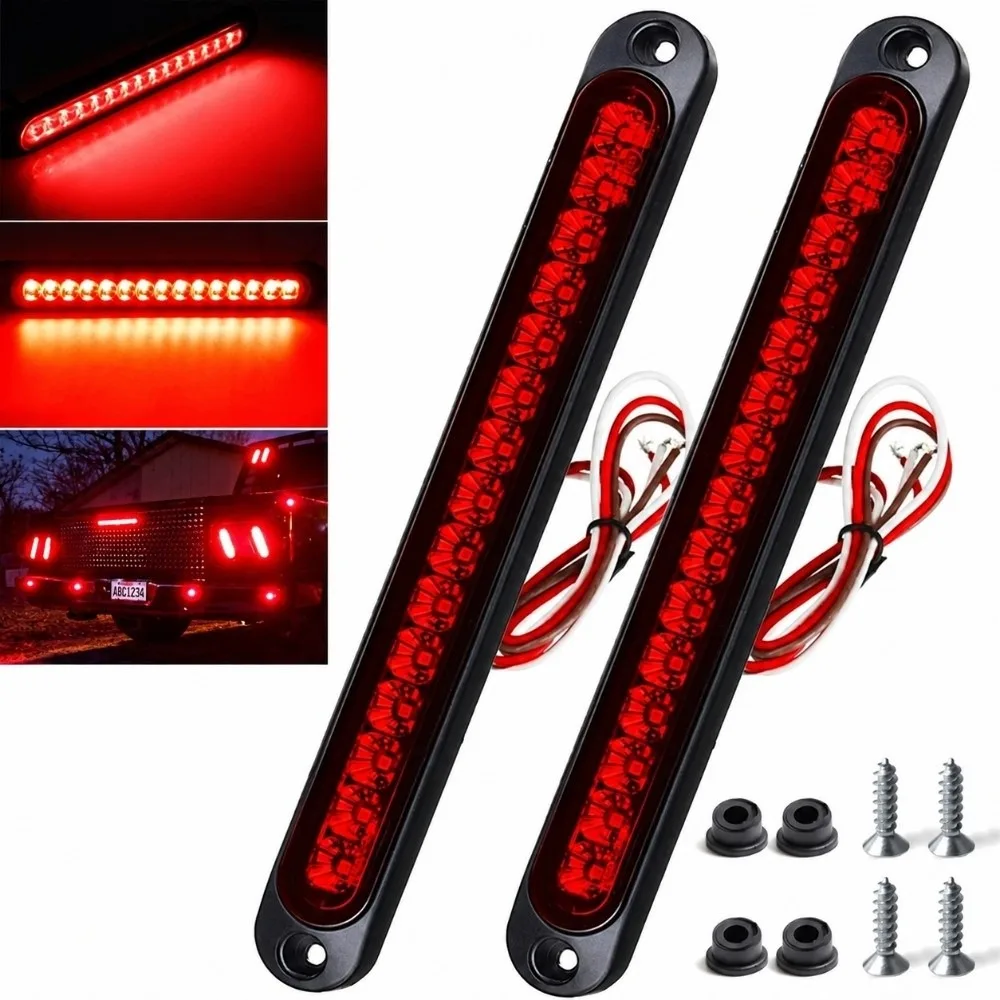 Waterproof 15 LEDs Trailer Tail Light 10-30V Red Sealed Design High Brake Lamp Red Lens Rear Truck Light RV Use