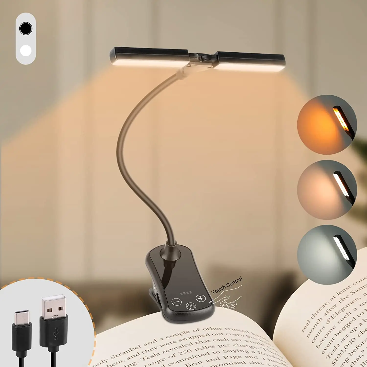 

Book Light Usb Led Rechargeable Reading Lights Clip Adjustable Flexible Bedside Lamp Study Reading Office Night Light