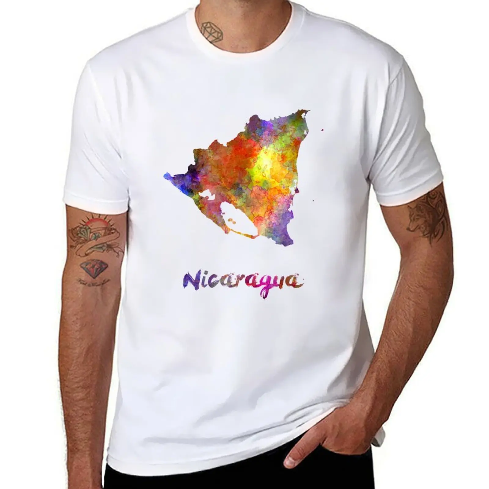 

Nicaragua in watercolor T-Shirt anime t shirts oversize t shirts for man cotton funny T-Shirt