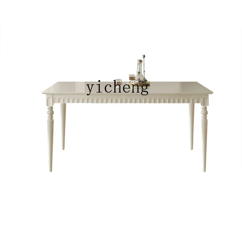 ZZ modern simple long dining table paint cream white French dining table and chairs combination living room