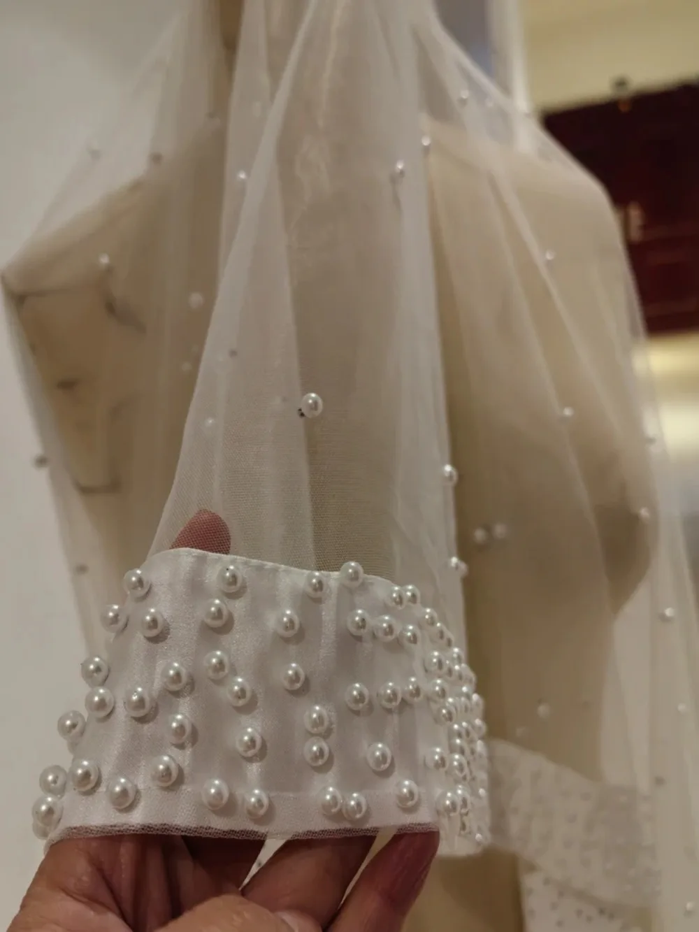 اللؤلؤ طرحة زفاف فاخرة الشريط حافة حجاب الزفاف طويل حجاب حفلات الزفاف اكسسوارات الزفاف 300*300 حسب الطلب #4