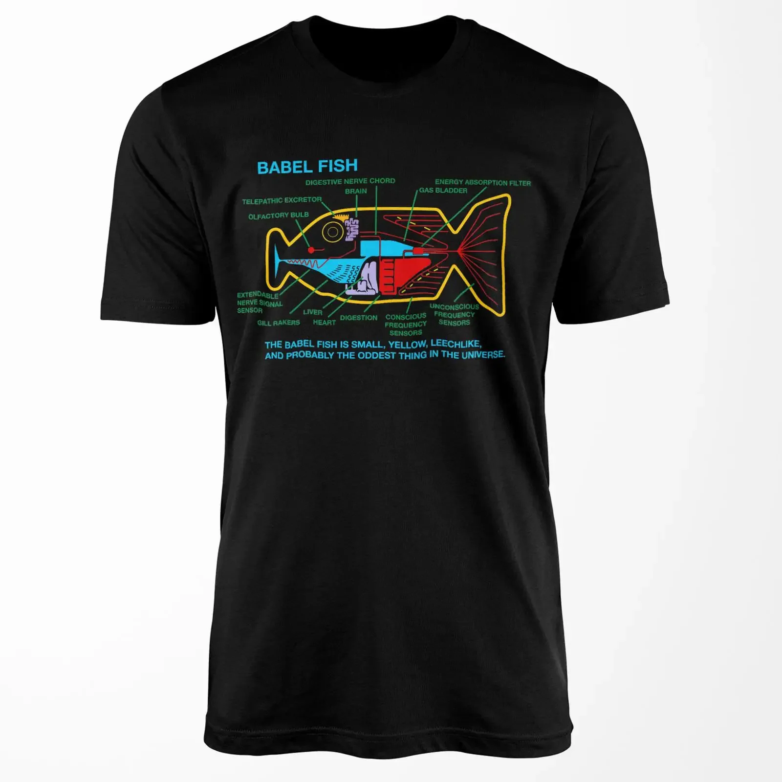 Hitchhiker's Guide Babel Fish Diagram T Shirt Sci Fi Geek  vintage Washed Breathable Casual homme Stretched
