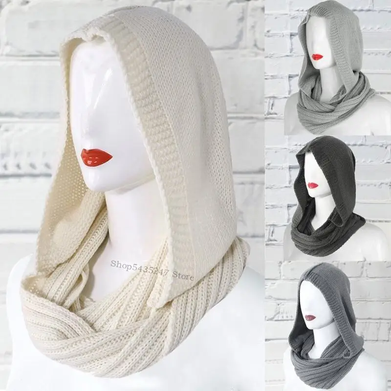 

Fashion Womens Soft Knitted for Infinity Loop Hood Scarf Wrap Cold Weather Windproof Warm Earflap Hat Skull Cap