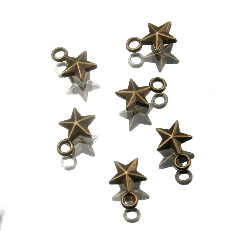 60PCS 8X11mm 2 Color Metal Alloy Double-sided Five-pointed Star Charms Pendants For Jewelry DIY Making Handmade Craft