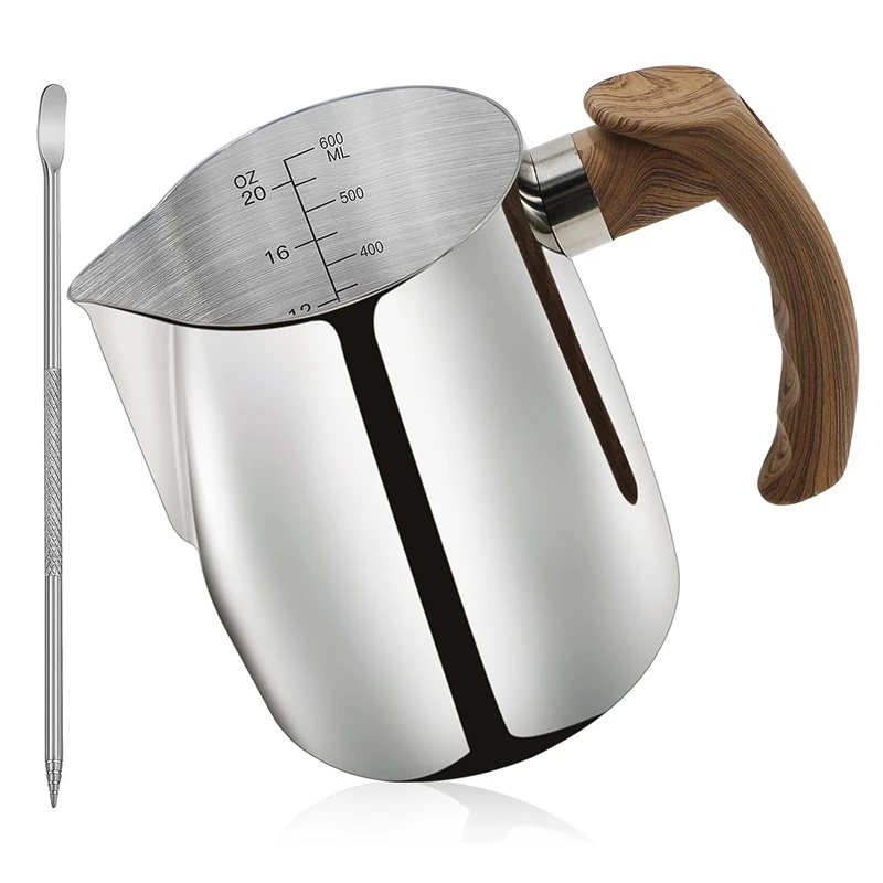 

1 Set Milk Frothing Pitcher Milk Frother Cup Stainless Steel 20 OZ (600ML),Espresso Steaming Pitchers With Anti-Scald Handle