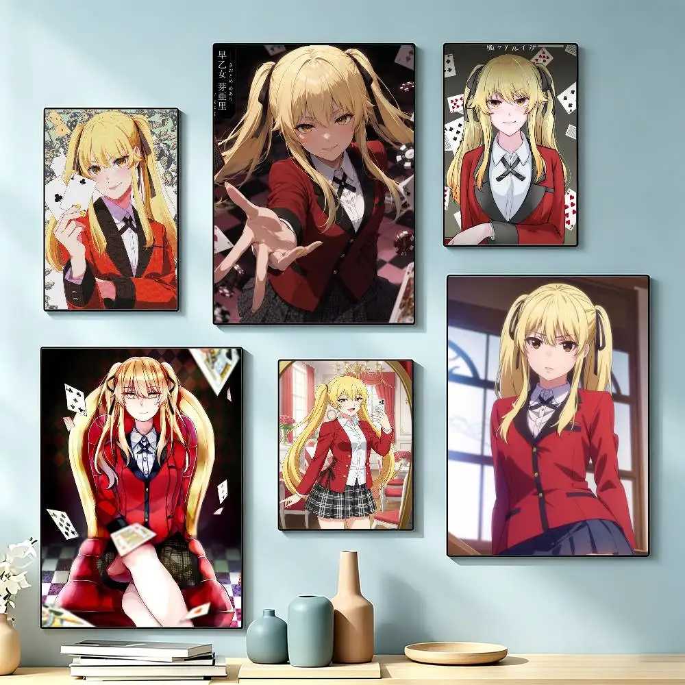 Anime k-Kakegurui M-Mary Saotome Poster Waterproof Wall Art Sticker For Bar Living Room Vintage Decor High Quality Print Gift