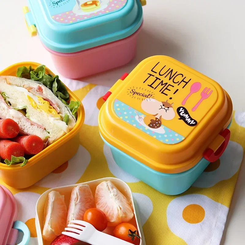 

New Cartoon Healthy Plastic Lunch Box Microwave Oven Lunch Bento Boxes Food Container Dinnerware Kid Childen Fiambrera Infantil