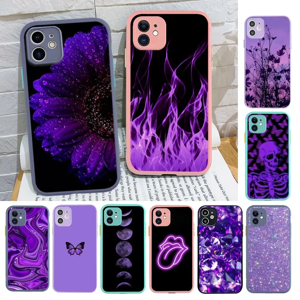 جراب هاتف جمالي أرجواني غير لامع ، جراب ضد الصدمات لهاتف أيفون 14 ، X ، XR ، XS ، 7 ، 8 Plus ، 11 ، 12 ، 13 Pro Max ، 13Mini #1