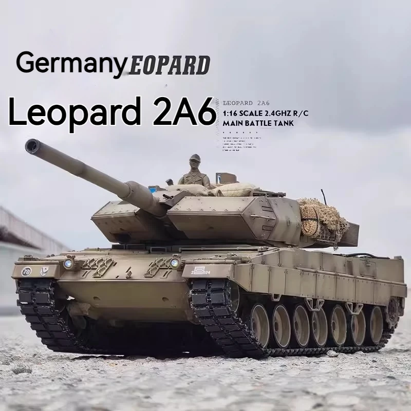 

New Henglong German Leopard 2a6 Metal Remote Control Main Battle Tank 1:16 Off Road Launch Smoke Military Model Toy Boy Gift