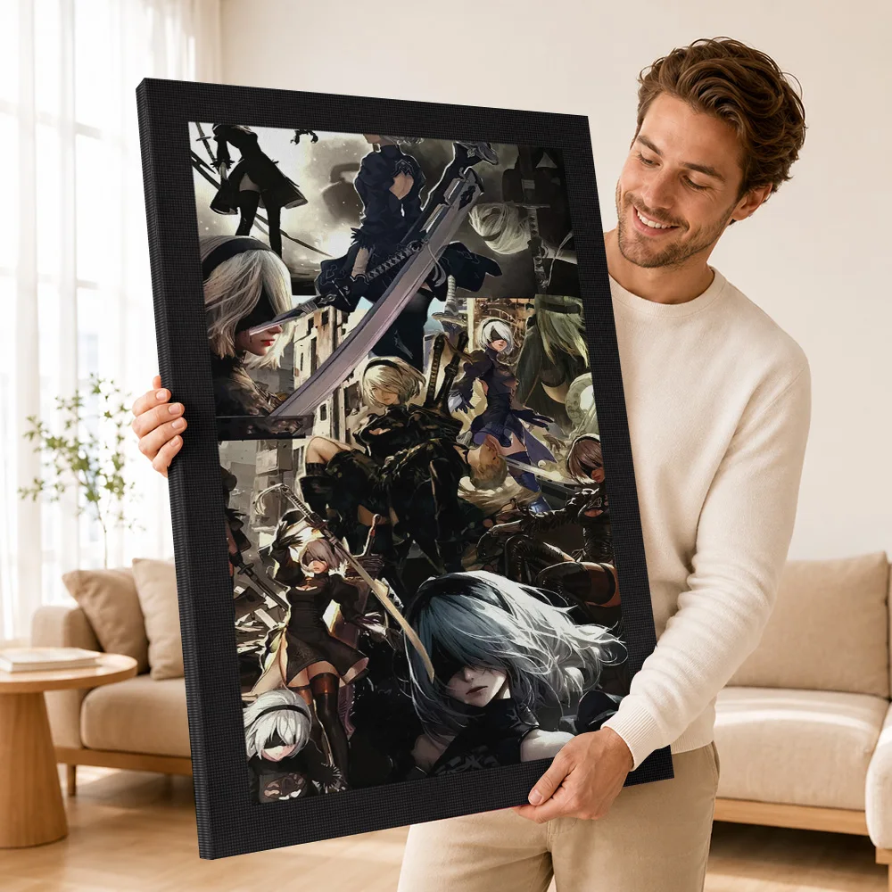 2B Nier Automata Collage Canvas Print Poster Customized Gaming Anime Wall Paintings Decoration for Bedroom Gift for Collectors view 3