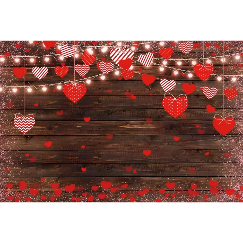 February 14 Valentine's Day Backdrop Red Rose Love Heart Wood Board Balloon Couple Portrait Wedding Party Photography Background