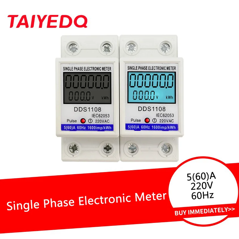 Single Phase LCD Digital Electric Energy Meter DDS1108 With Or Without Backlight KWH V A W Wattmeter AC 230V 50/60Hz