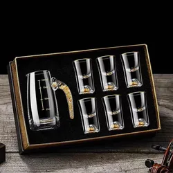 7pcs Gold foil small wine cup Baijiu dispenser small household wine cup glass crystal wine set spirits cup