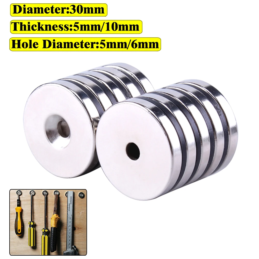 

1/2/5/10Pcs 30x5-6 Neodymium Magnet 30x5mm Hole 6mm Round Super Powerful Strong Permanent Magnetic Magnets 30*10-6mm imanes Disc