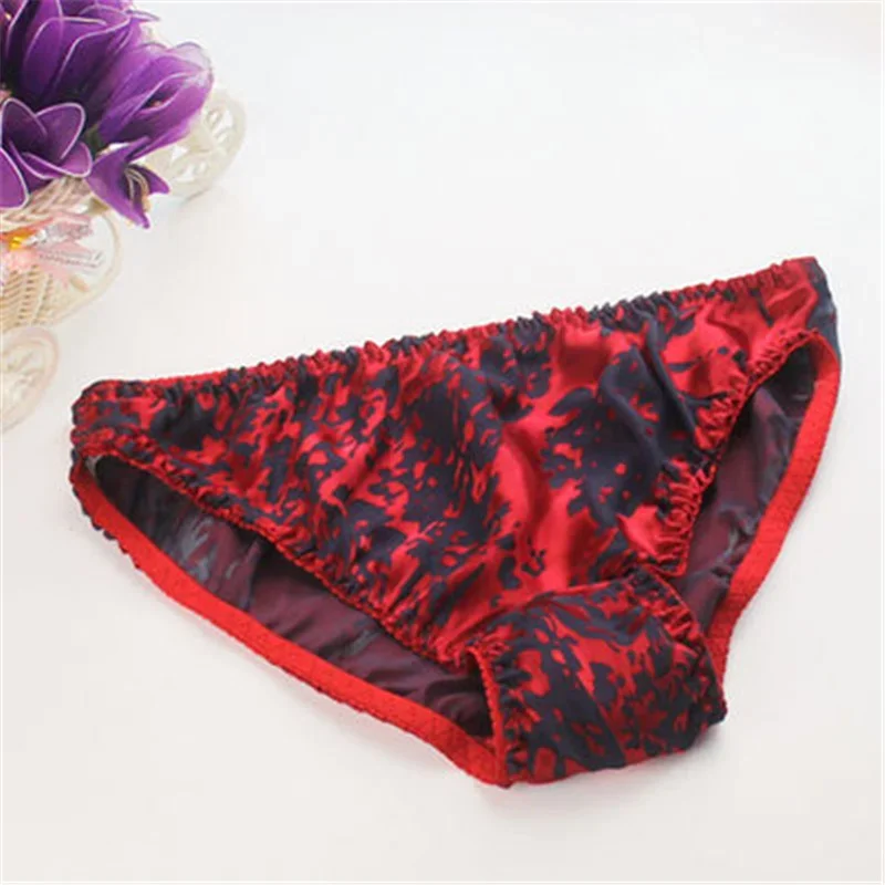 3pcs/lot Plus size silk translucent panties mulberry silk crepe satin print thin breathable mid waist briefs shorts female