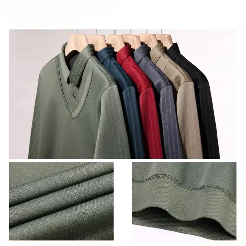 Men Fake Two Piece Pullover Knitted Sweater 2024 Winter Warm Top Thickened Velvet Fleece Lined Shirt Collar Sweater Men Clothes