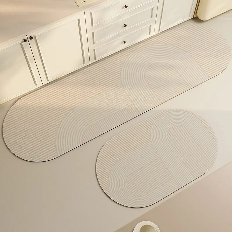 VIKAMA 1/2-Piece Minimalist Oval Floor Mat Set, Non-Slip and Quick-Drying, Bathroom and Kitchen Rug Set, Home Accessories