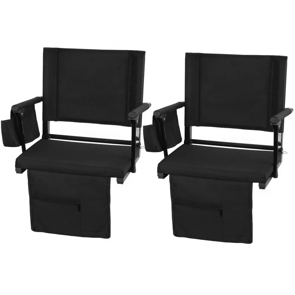 

2 Pcs Folding Stadium Seat with Back Support and Cushion, Portable Bleacher Chair with Cup Holder and Shoulder Strap