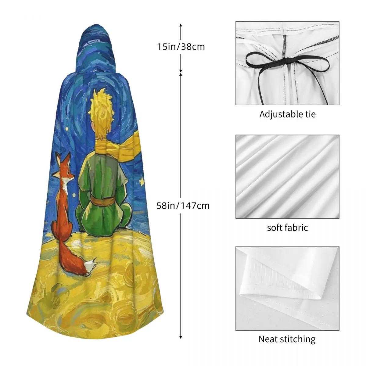 Anime Cartoon Little Prince Long Hooded Cloak Witch Medieval Costume Cosplay Cape HalloweenCoat Adult Unisex view 3