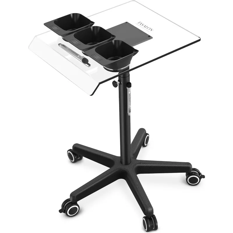 Ultimate Remarkable Color Station Salon Tray on Wheels,Tray Cart with 3 Bowls, Adjustable Salon Service Rolling Tray