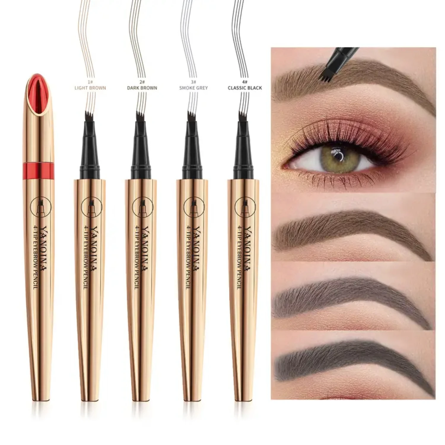 

Water Resistant 4D Four Fork Liquid Eyebrow Pen - Long Lasting Waterproof Makeup Tool - 1 Piece K beauty Henna for eyebrows Hena