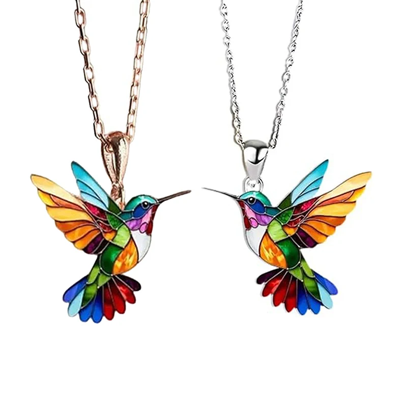 Retro Hummingbird Charm Necklace Vibrant Acrylic Craft Exquisite Jewelry Nice Daily Present for Women Ladies Wear