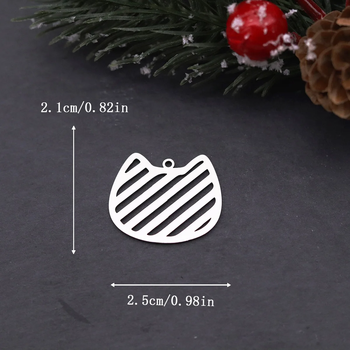 3pcs Lovely Striped Cat Charm Stainless Steel Pendant For Bracelet Necklace Handmade Jewelry Making DIY Accessories