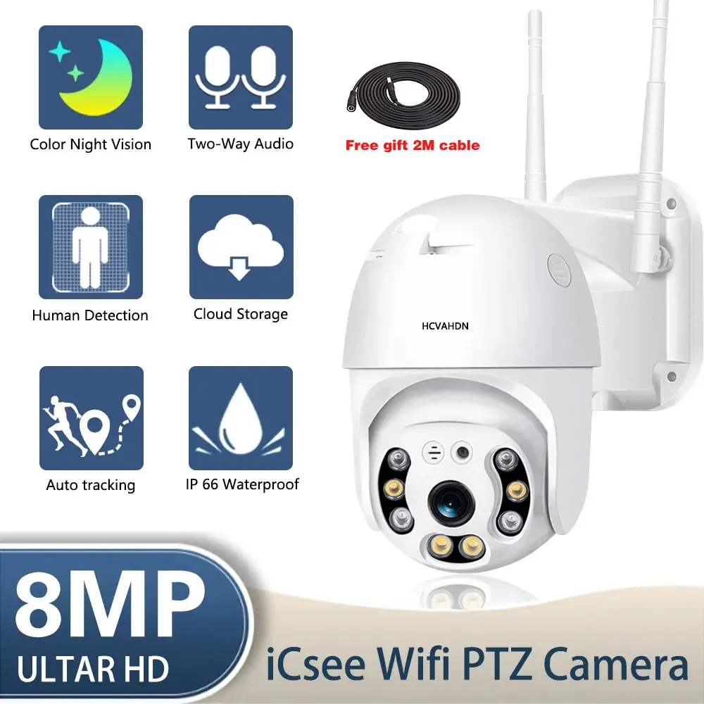 

Wifi 4K Ultra HD PTZ IP Camera Outdoor Auto Tracking Color Night Vision Wireless CCTV Security Camera 8MP Video Surveillance