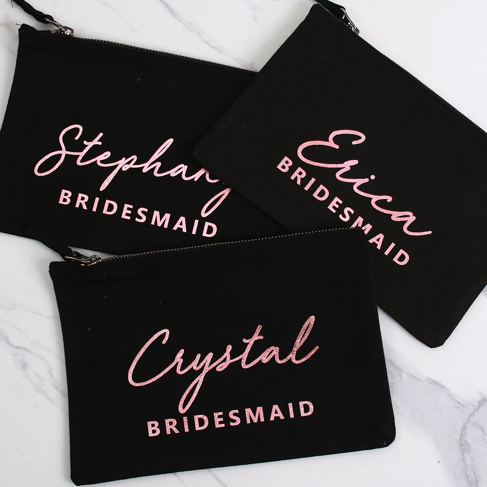 Personalized Bridesmaid Makeup Bag Bridesmaid Gift Name Makeup Organizer Cosmetic Bag Bridesmaid Pouch with Gold Foil Bridesmaid