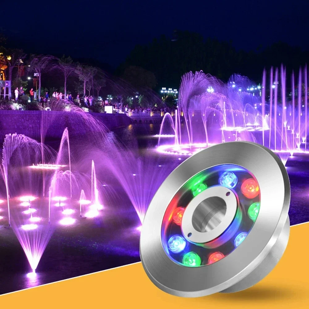 Subaquática RGB LED Fountain Light, IP68 Lâmpada impermeável, Luz de assoalho, Buried Hot Spring, 12W, 6W, 9W, AC 12V