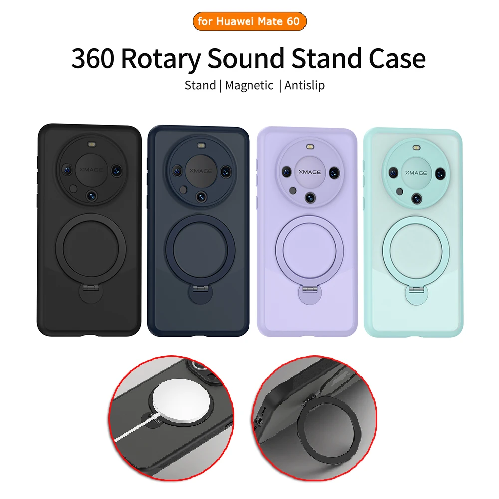 Voor Huawei Mate 60 Pro Plus Telefoon Hoesje Ring Onzichtbare Houder Magnetische Magsafe Fijn Gat Cover Clear Matte Shell Anti-Fall Fundas