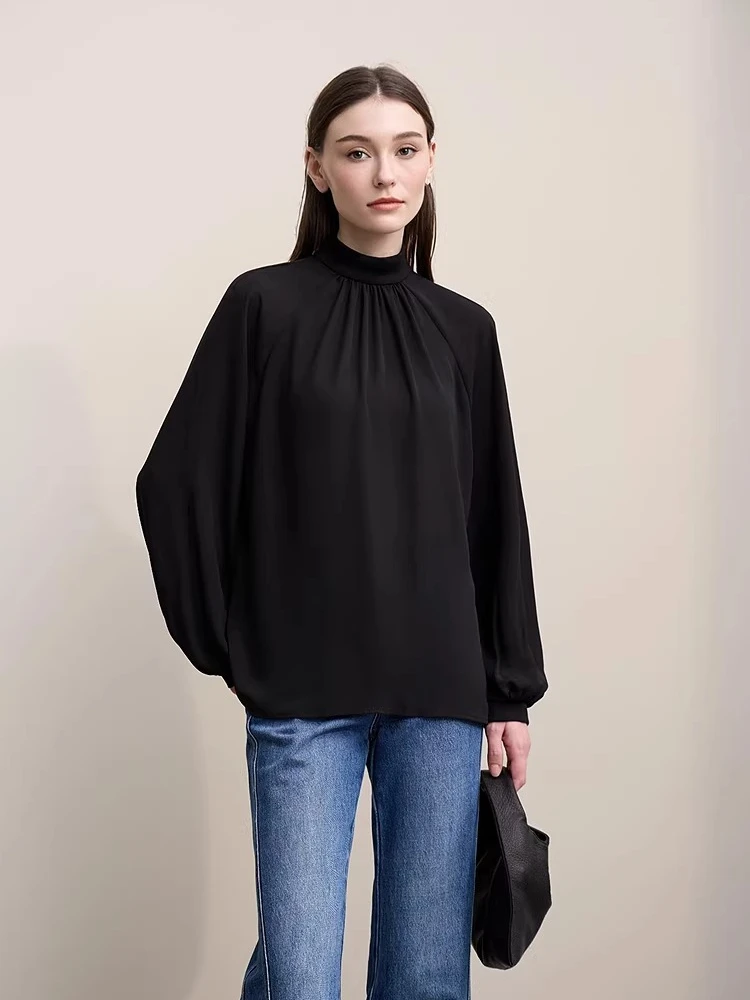 Amii Camicetta da donna 2026 Primavera Nuovo Elegante Pendolare Mezza Dolcevita Camicia in chiffon Manica raglan da donna Solido Allentato Top 12641072