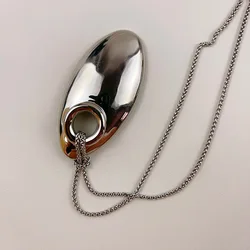 Vintage Glossy Metal Water Drop Large Pendant Necklace for Women Girls 2024 New Korean Fashion Long Sweater Chain Choker Jewelry