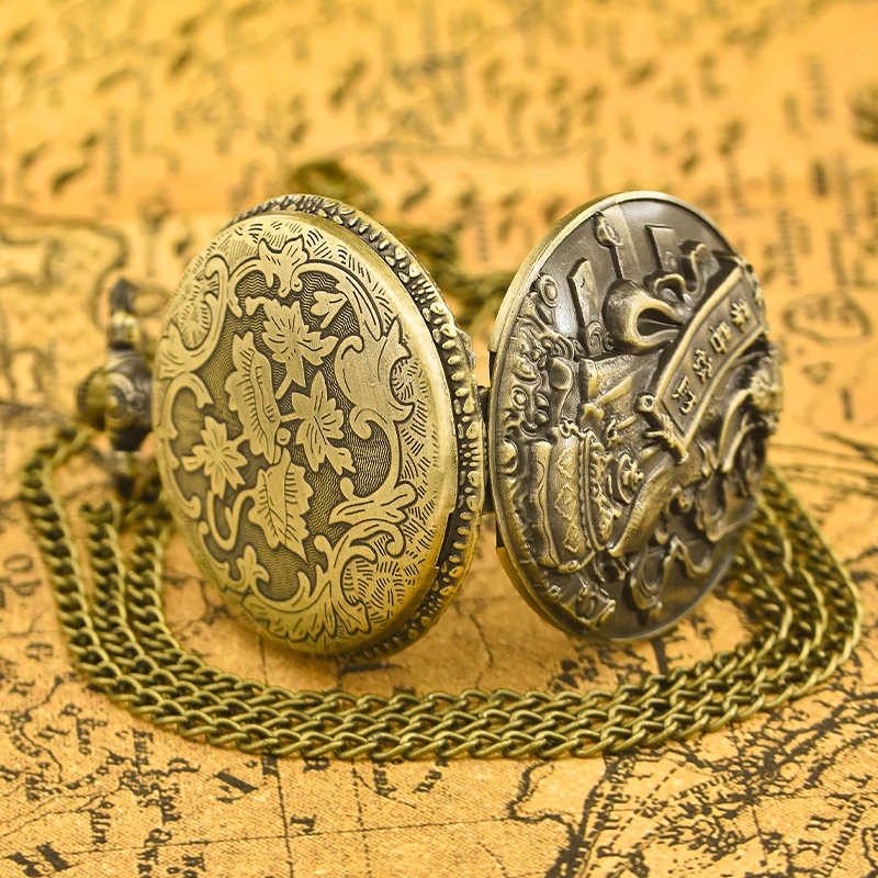 ساعة جيب برونزية عتيقة ، إله الثروة الشرقي القديم ، منحوت ، رمز الحظ السعيد ، مجموعة هدايا للجانبين