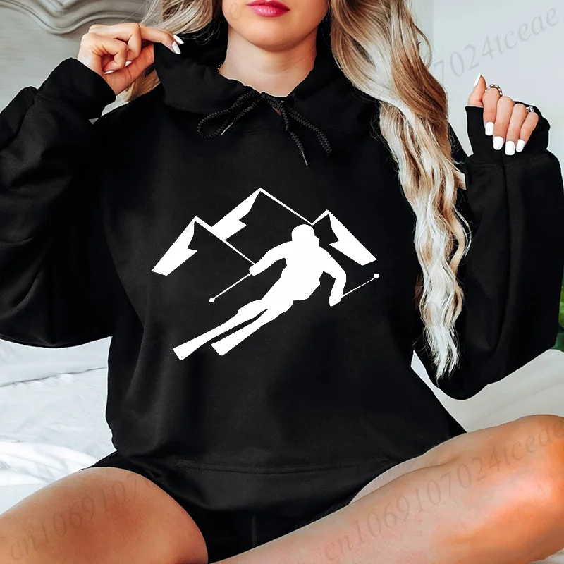 

Женские толстовки с капюшоном, забавная толстовка с принтом «Горные лыжи», повседневный пуловер, толстовка, индивидуальный топ, спортивная одежда