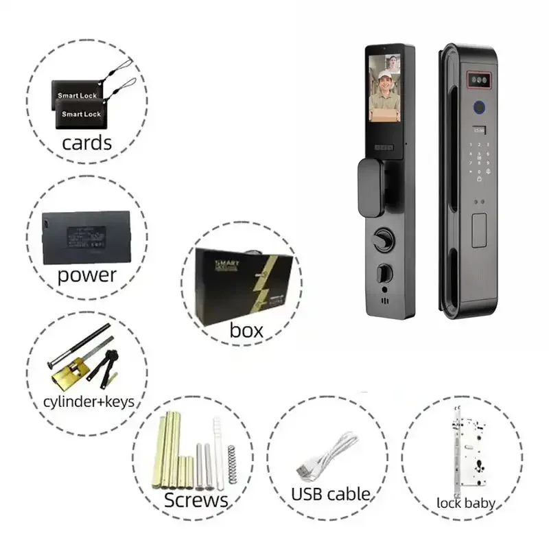 007 Baru Kunci Pintar Deadbolt Sepenuhnya Pintu Alarm Rumah Kunci Pengenalan Wajah Otomatis Kunci Pintu Sidik Jari Tuya Tanpa Kunci