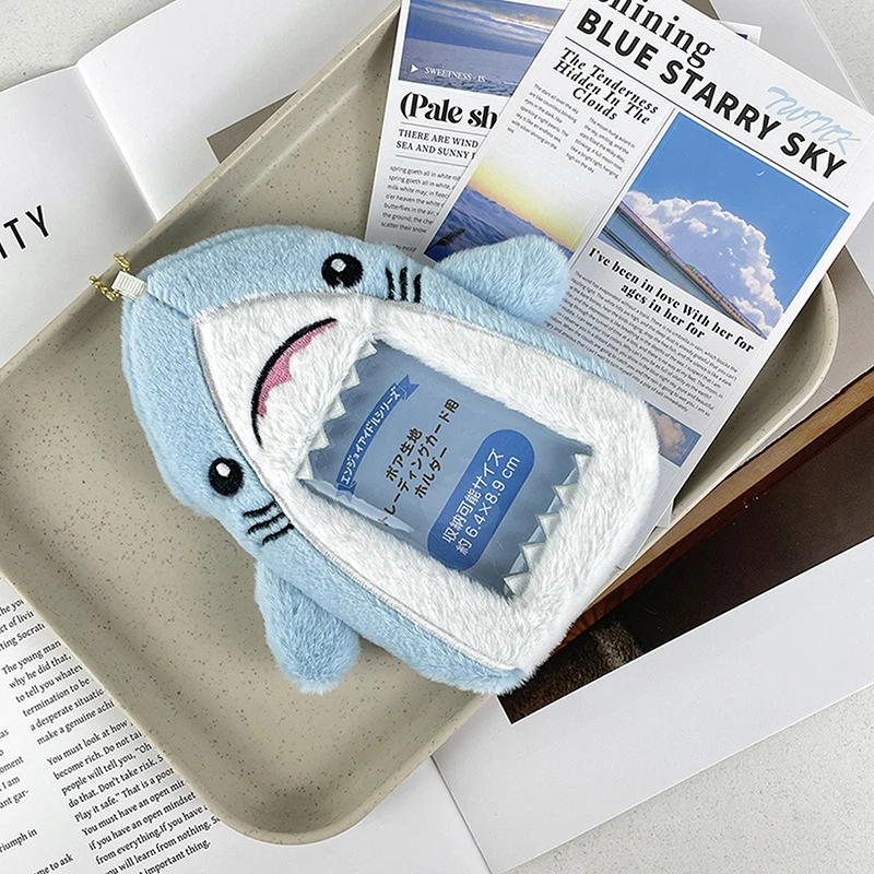 1PC Blue Sharks Plush Card Holder Fluffy Photocard Holder Bus Card Sleeve Id Bank Credit Card Holder Protector Stationery