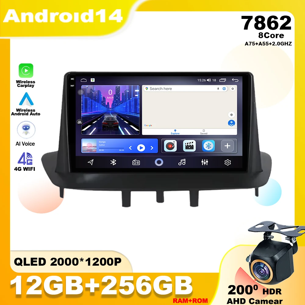 Android 14 For Renault Megane 3 2008 - 2014 Carplay Auto Car Radio Player Multimedia Navigation GPS Stereo DSP WIFI bt wireless