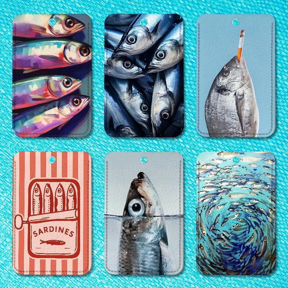 

S-Sardines Art Premium PU Leather Card for Daily Use Holder Card Case with Metal Carabiner Customizable Design